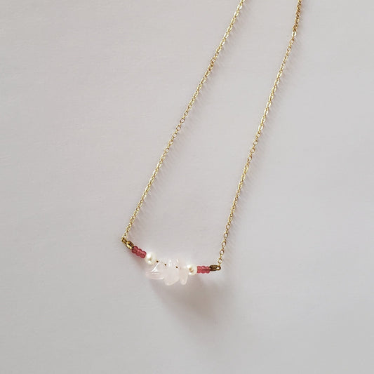 DN Dainty Chain Bar Pendant Rose Quartz Chips