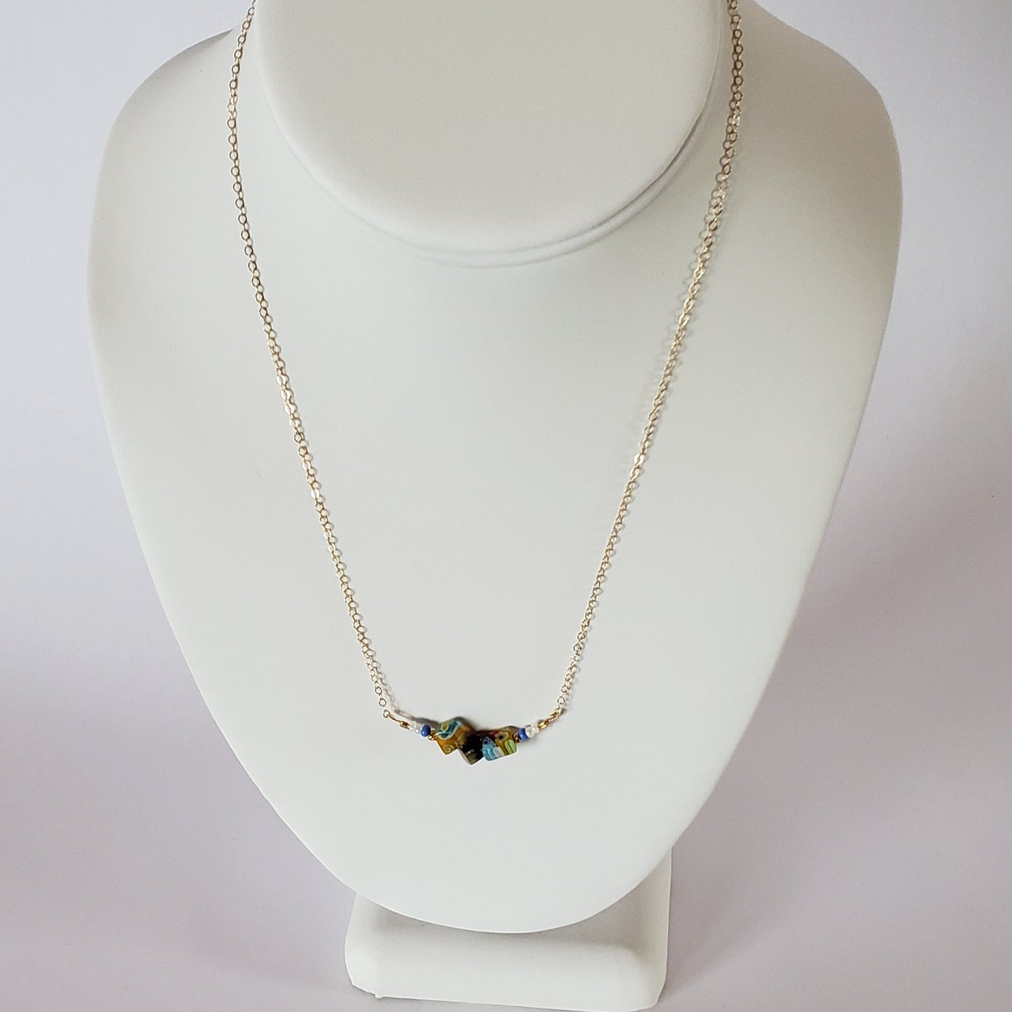 CHECK - DN Dainty Chain Bar Pendant Millifiori Chips