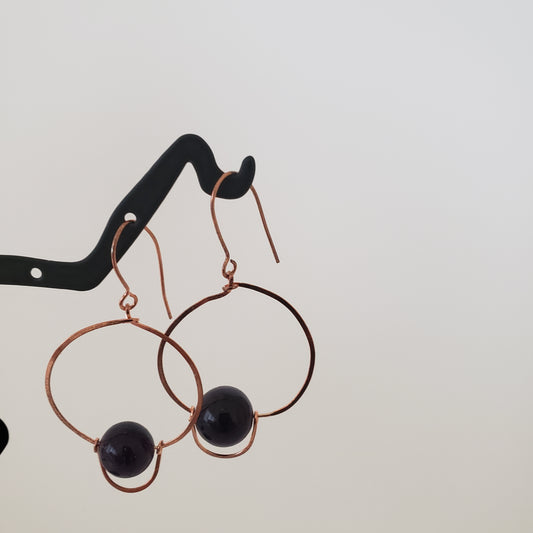 Earrings Black Onyx in Circles, Rose Gold