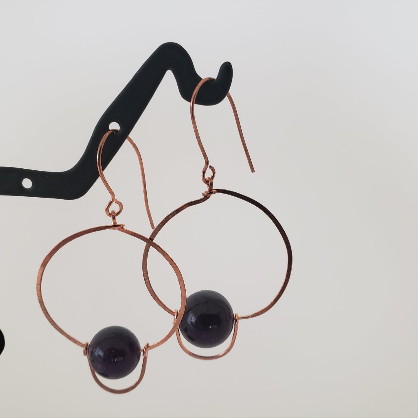 Earrings Black Onyx in Circles, Rose Gold