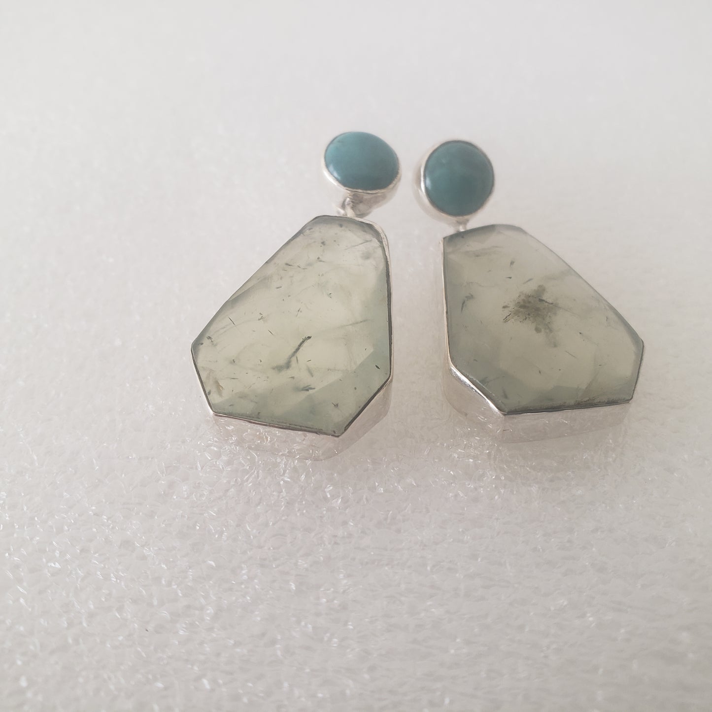 Earrings Post, Turquoise. Prehnite, Sterling Silver