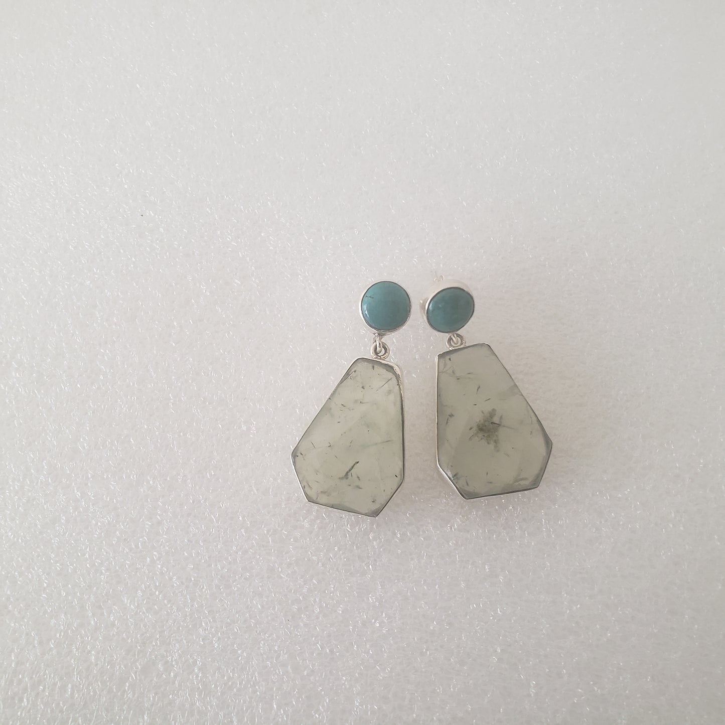 Earrings Post, Turquoise. Prehnite, Sterling Silver