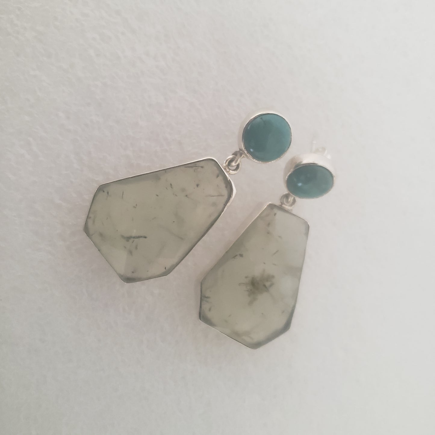 Earrings Post, Turquoise. Prehnite, Sterling Silver