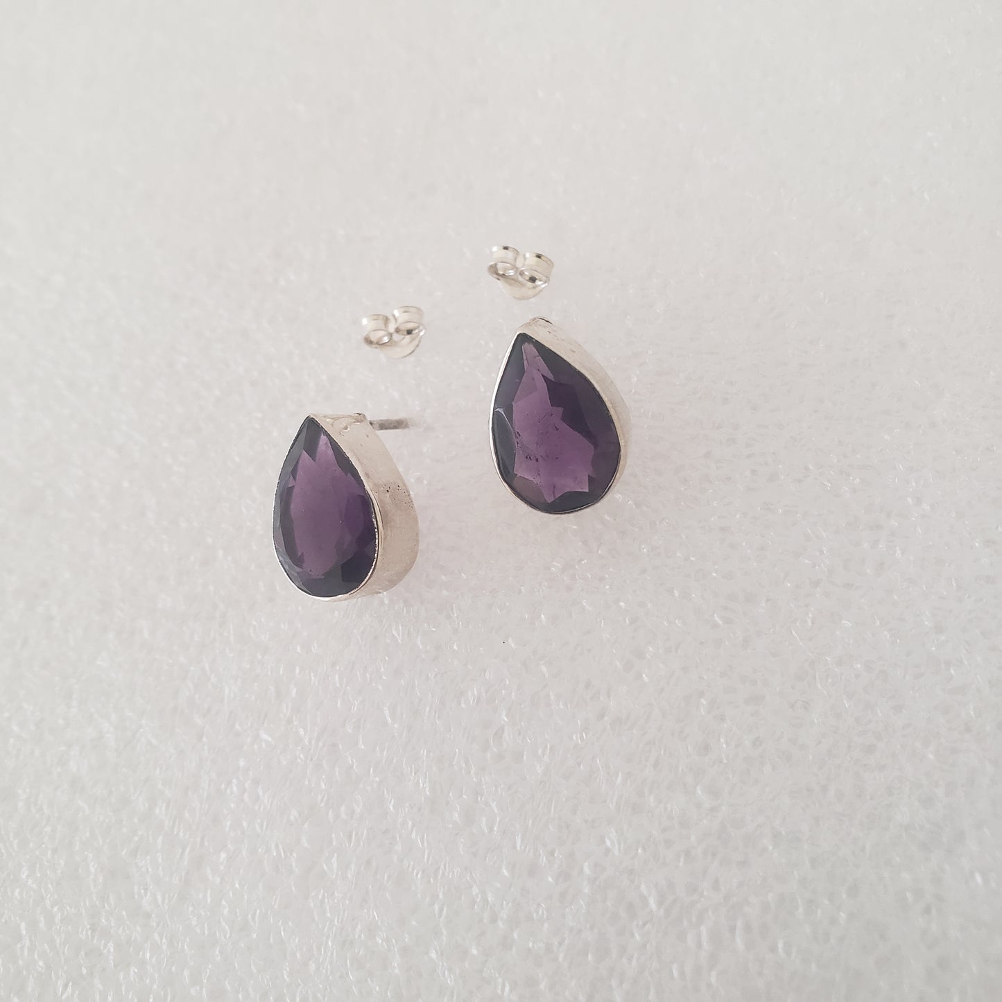 Earrings, Post, Amethyst Teardrop, Sterling Silver