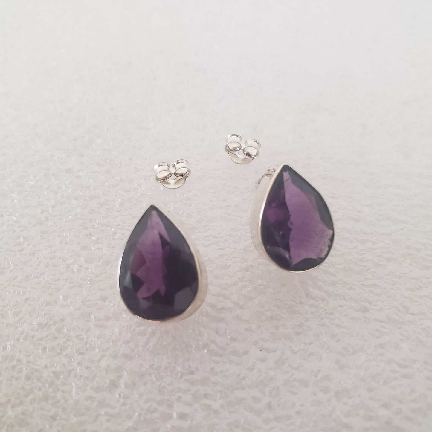 Earrings, Post, Amethyst Teardrop, Sterling Silver