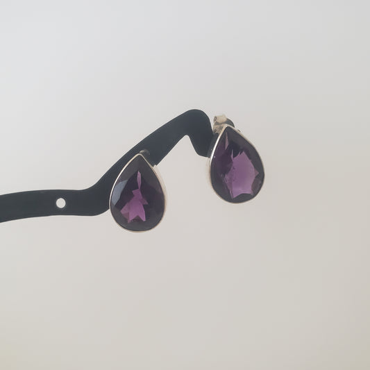 Earrings, Post, Amethyst Teardrop, Sterling Silver