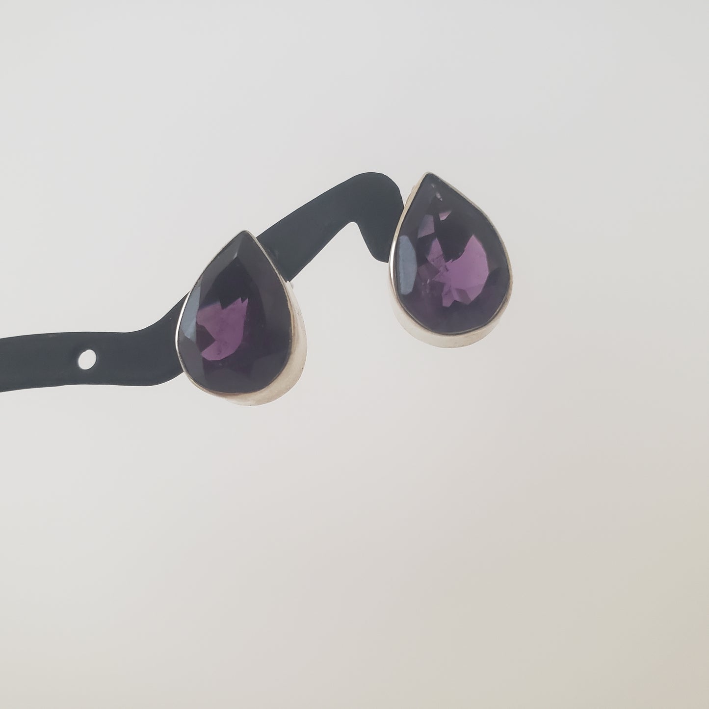 Earrings, Post, Amethyst Teardrop, Sterling Silver