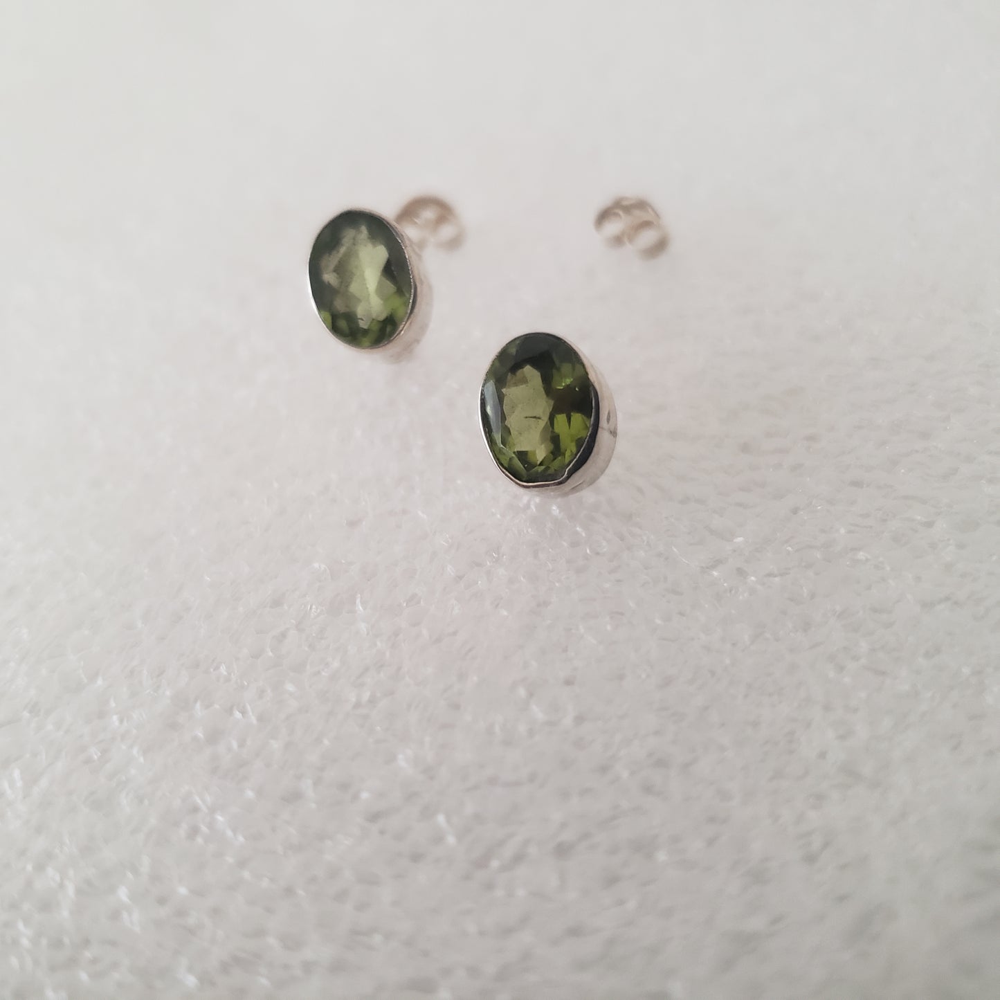 Earrings, Post, Peridot Oval, Sterling Silver