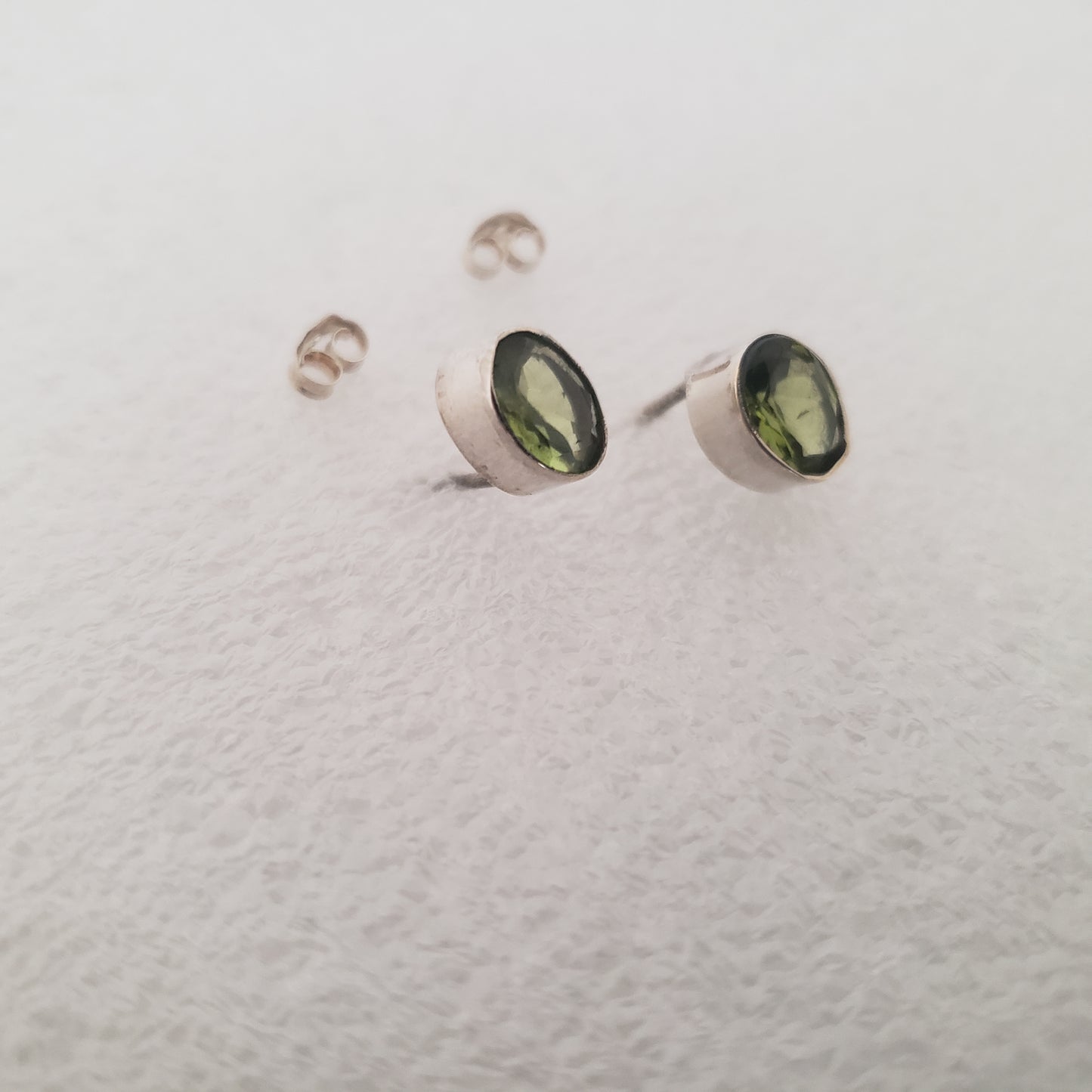 Earrings, Post, Peridot Oval, Sterling Silver