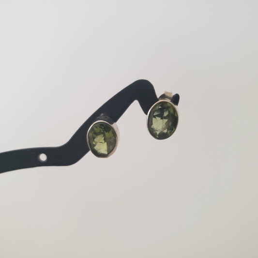 Earrings, Post, Peridot Oval, Sterling Silver
