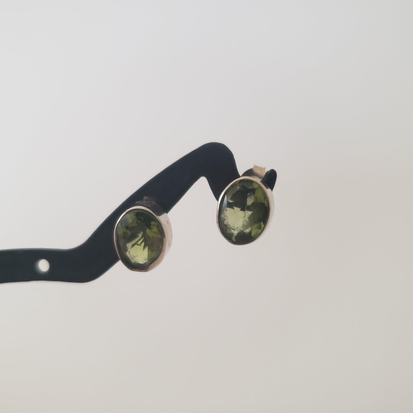 Earrings, Post, Peridot Oval, Sterling Silver