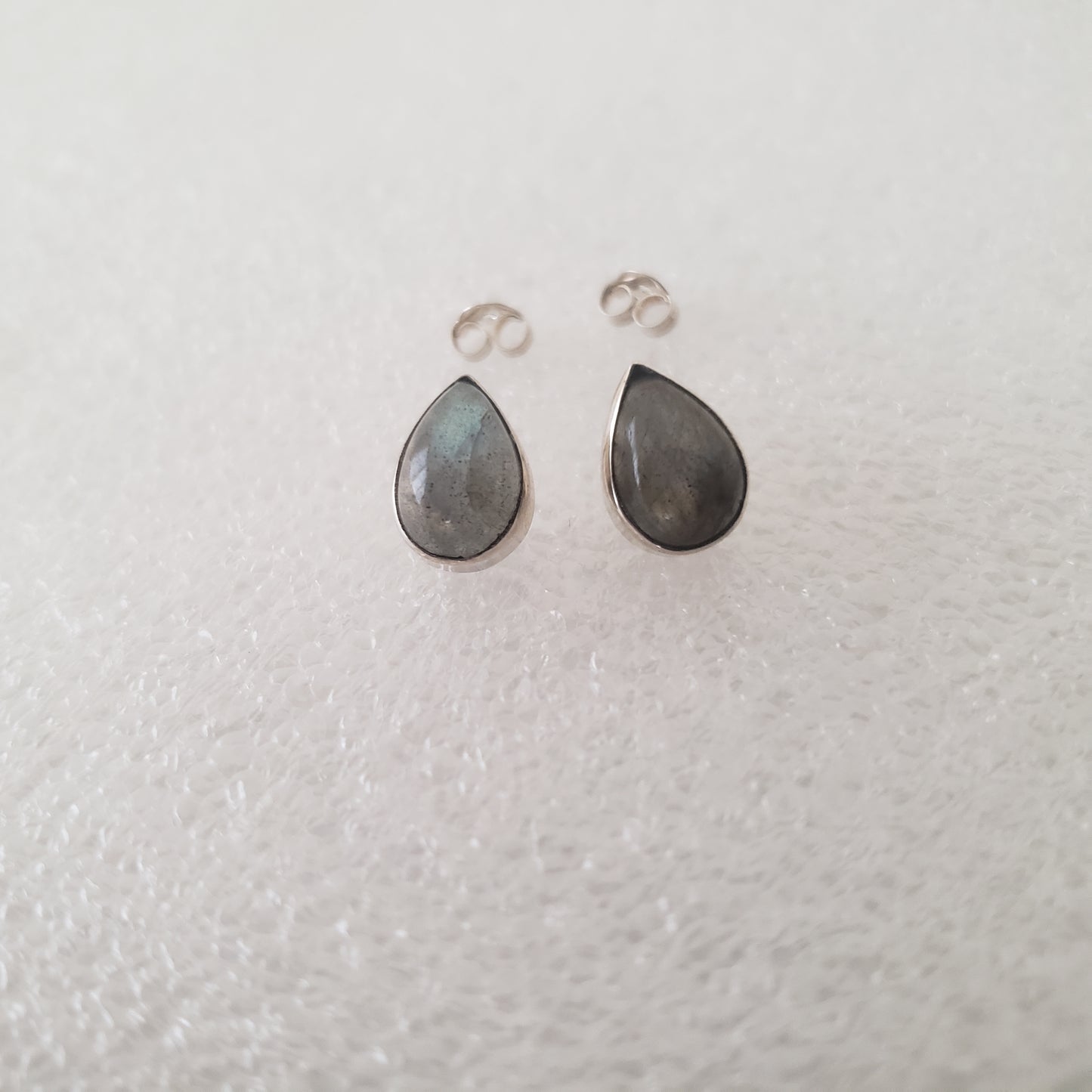 Earrings, Post, Labrodite Teardrop, Sterling Silver