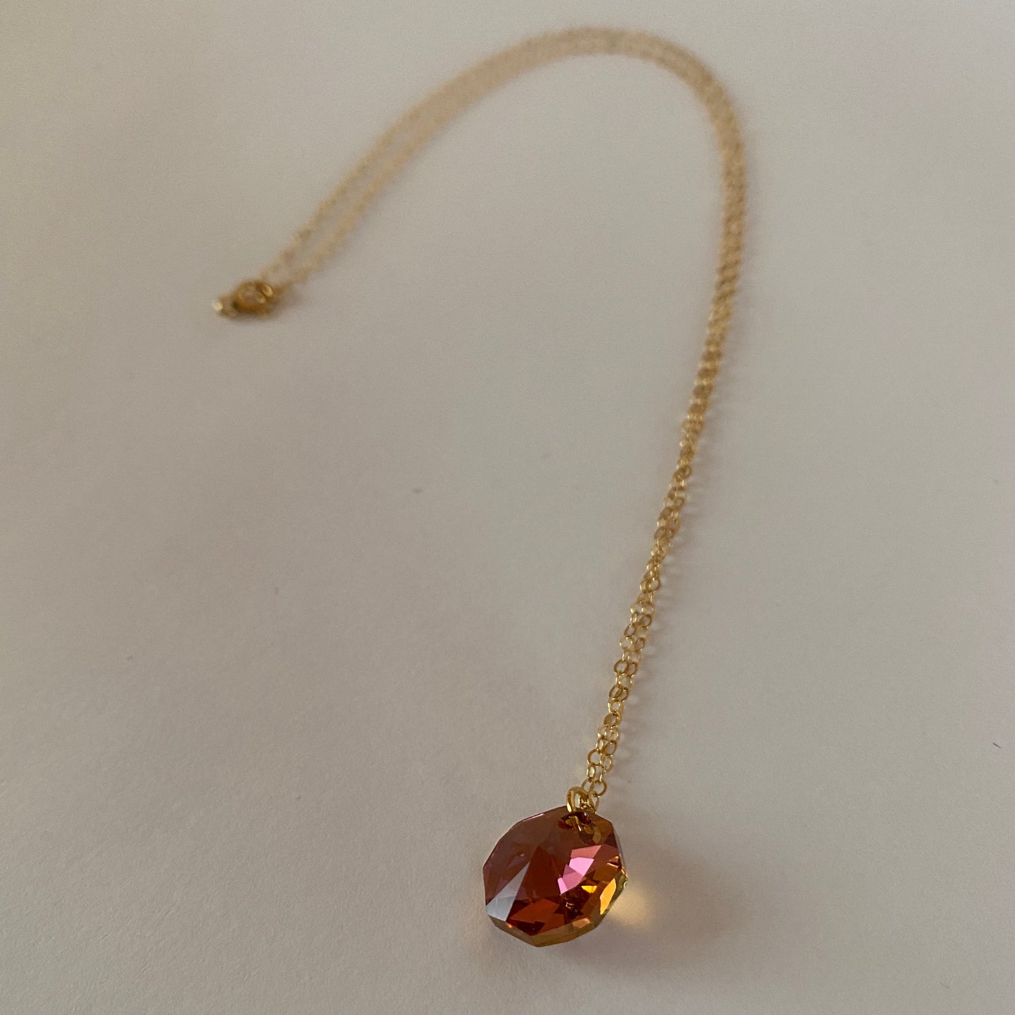 DN Dainty Chain Peach Swarovski Octagon Pendant