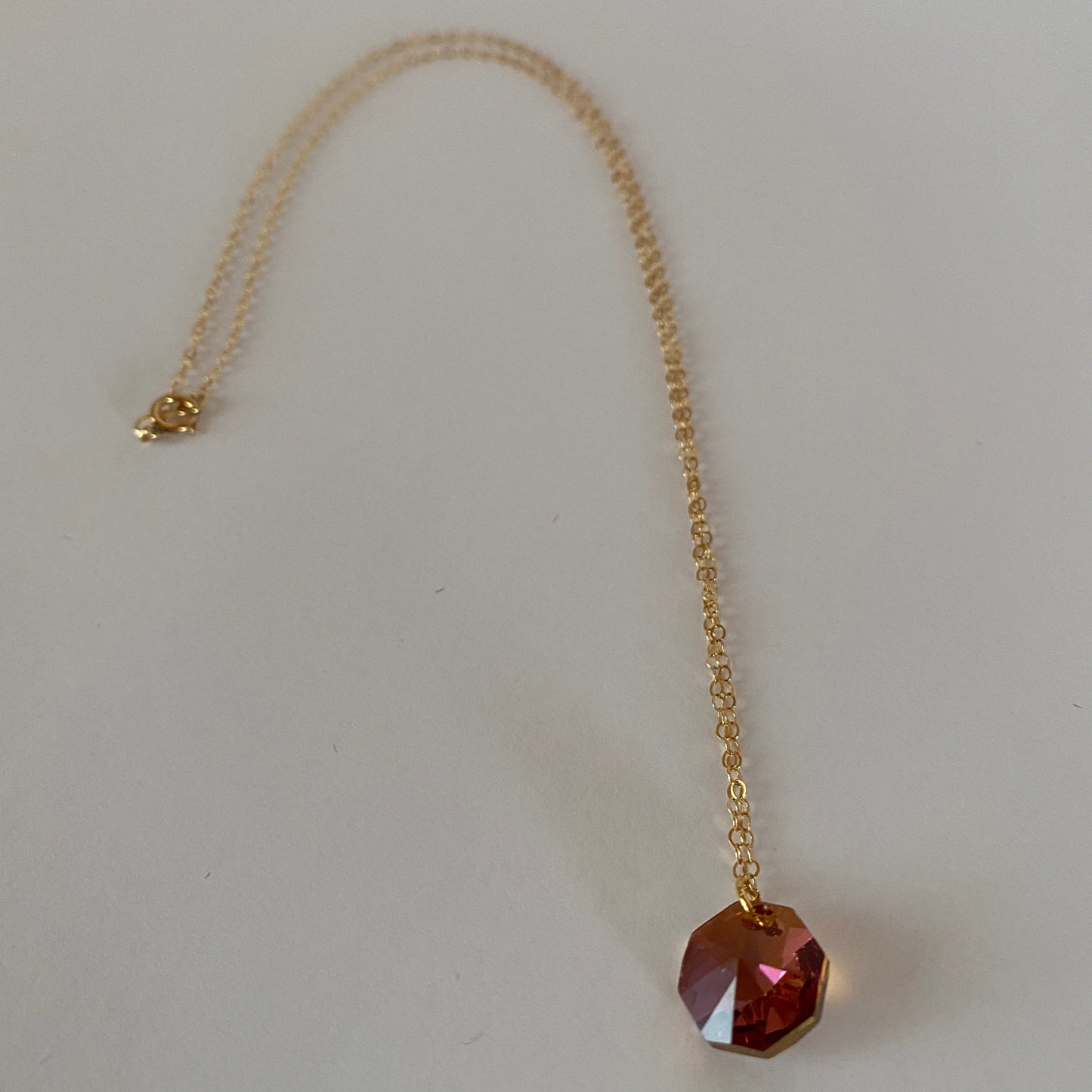 DN Dainty Chain Peach Swarovski Octagon Pendant