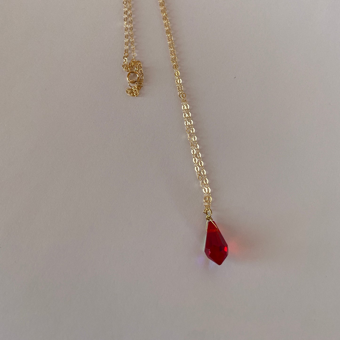 DN Dainty Chain Red Iridescent Swarovski Crystal Teardrop