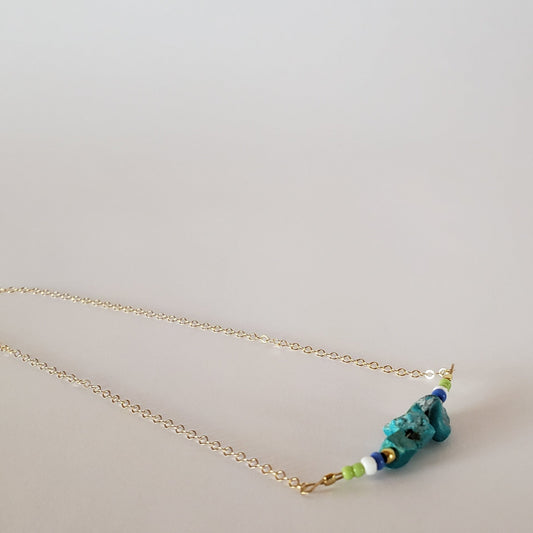 DN Dainty Chain Bar Pendant Turquoise Chips