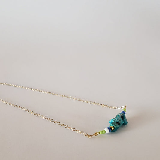 DN Dainty Chain Bar Pendant Turquoise Chips