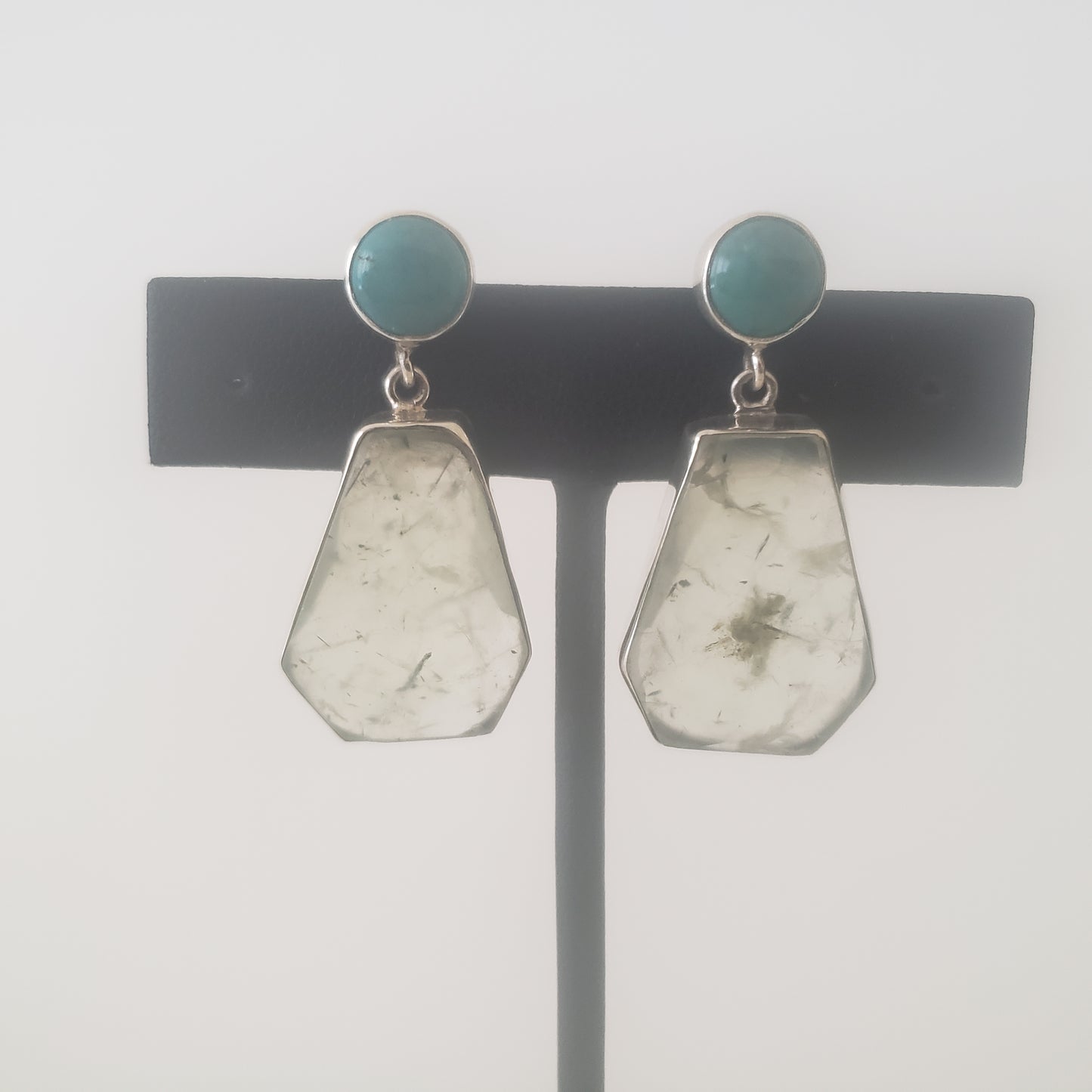 Earrings Post, Turquoise. Prehnite, Sterling Silver