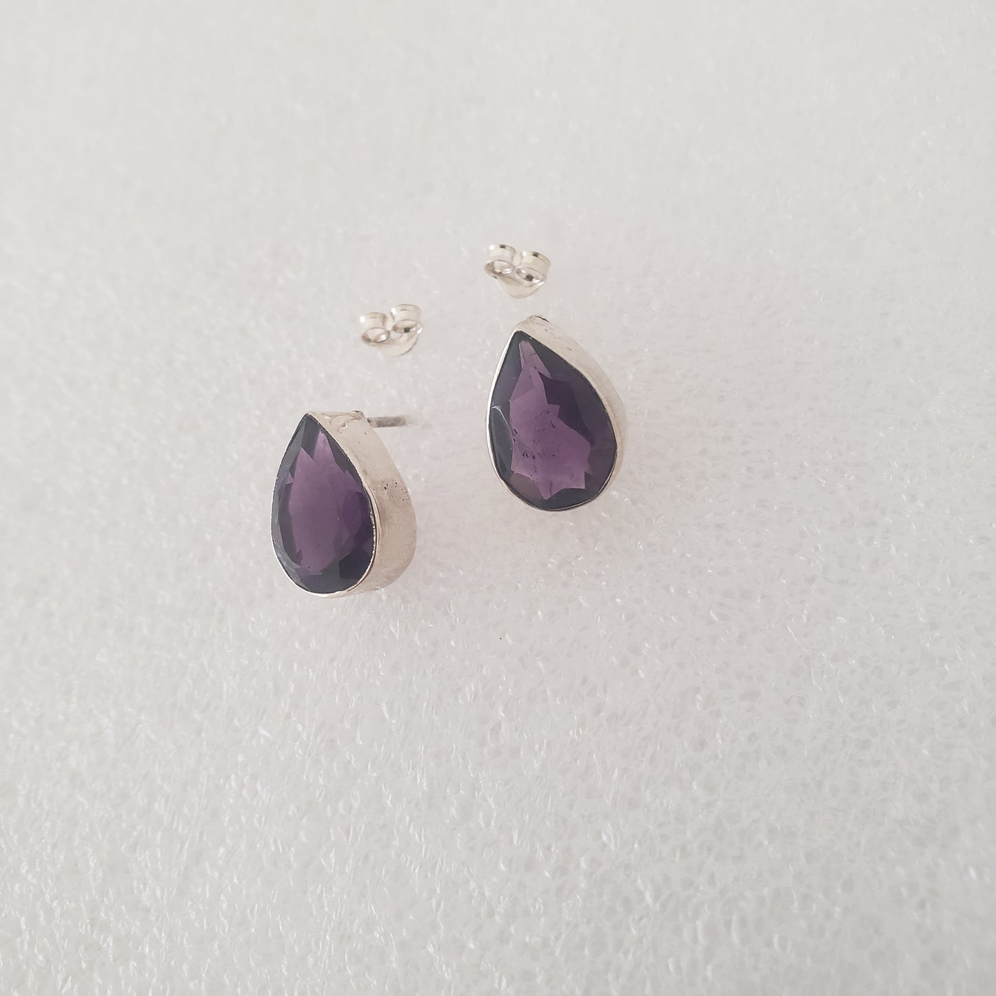 Earrings,  Post,  Amethyst Teardrop,  Sterling Silver